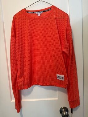 Tommy Hilfiger Women's Orange Mesh Long-Sleeve Crewneck Shirt size M